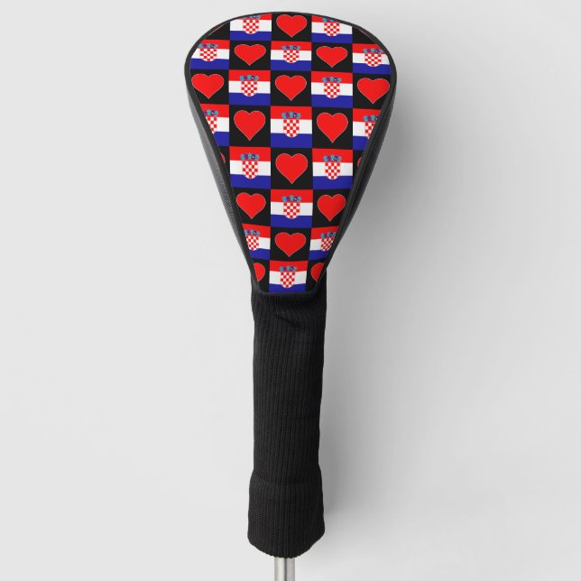 Croatia Golf Love Heart Pattern Patriotic Croatian Golf Head Cover (Front)