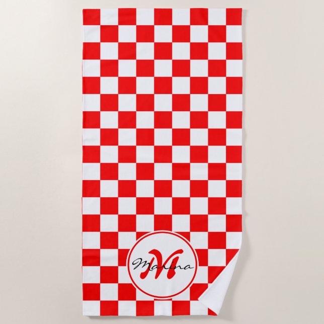 Croatia | Hrvatska | Chequered Name Monogram Beach Towel (Front)