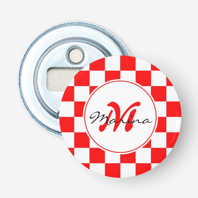 Croatia | Hrvatska | Chequered Name Monogram Bottle Opener (Front)