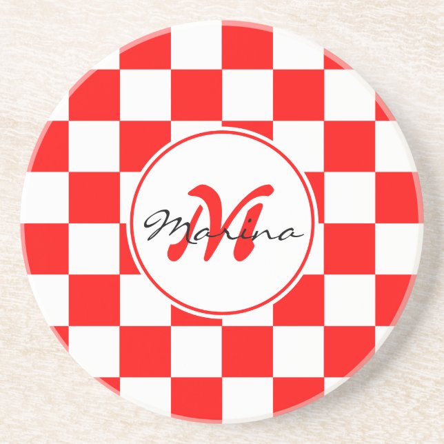Croatia | Hrvatska | Chequered Name Monogram  Coaster (Front)