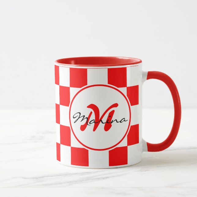 Croatia | Hrvatska | Chequered Name Monogram Mug (Right)