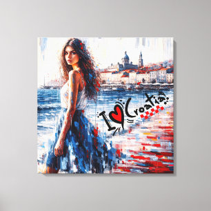 Croatia Hrvatska Kroatien Hrv Zagreb Split Flag Canvas Print