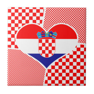 Croatia in Heart with Red White Checkers Ceramic T Tile
