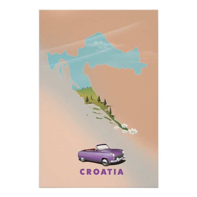 Croatia Map Illustrated print poster. (Front)