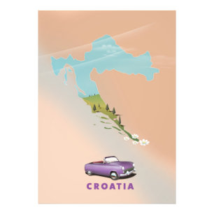 Croatia Map Illustrated print poster.