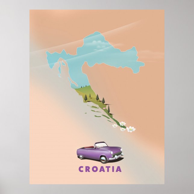 Croatia Map Illustrated print poster. (Front)