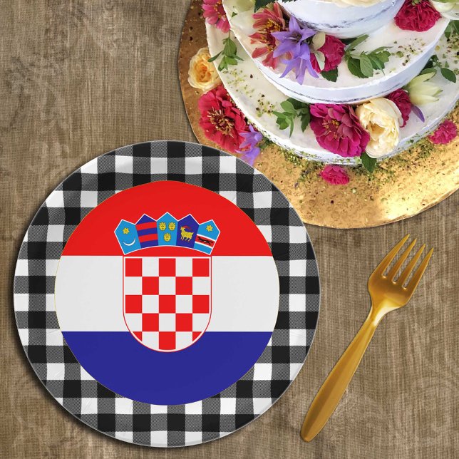 Croatia Plate, buffalo plaid & Croatian Flag Paper Plate (Creator Uploaded)