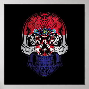 Croatia  Skull And Roses Flag Poster