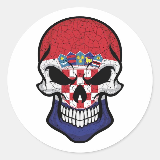 Croatia Smiling Skull Flag Classic Round Sticker (Front)