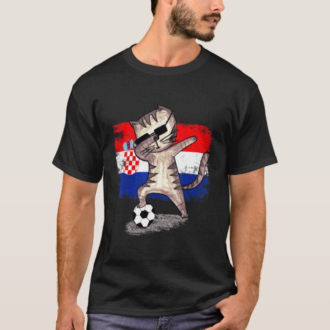 Croatia Soccer Team Football Dabbing Cat  Croatian T-Shirt (Front)