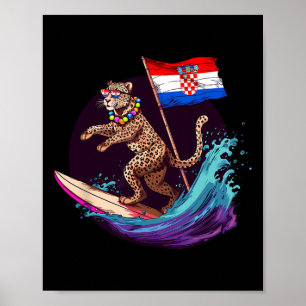 Croatia Surfing Leopard Croatian Flag Surf Croatia Poster