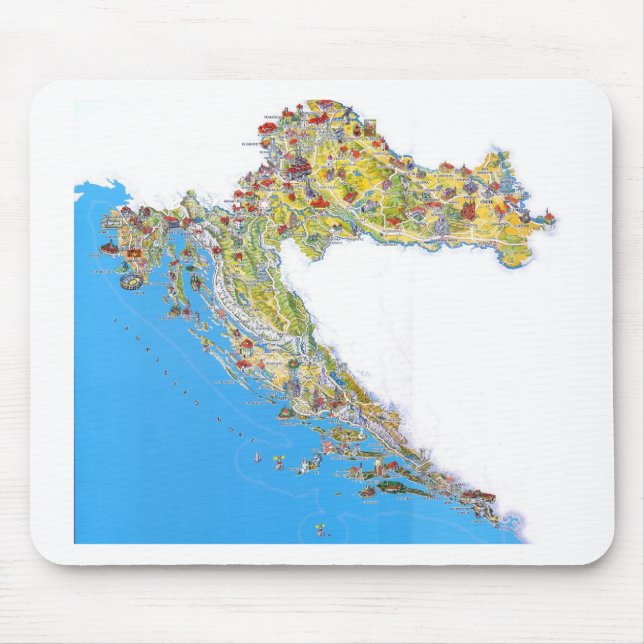 Croatia touristic map, hrvatska turistička mapa mouse mat (Front)