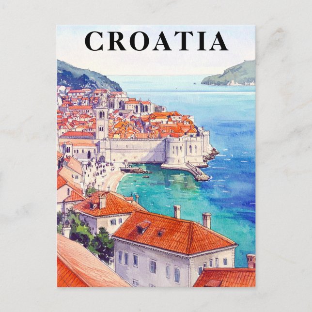 Croatia Vintage Adriatic Sea Coastline Postcard (Front)