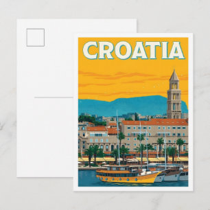 Croatia Vintage Art Travel Postcard