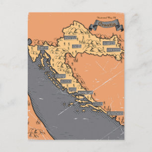 Croatia Vintage old map Announcement Postcard