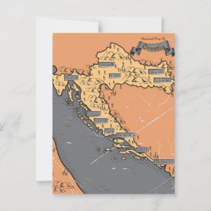 Croatia Vintage old map Postcard