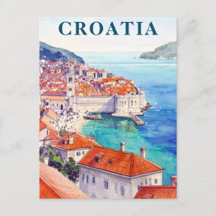 Croatia Vintage Watercolor Adriatic Sea Coastline Postcard