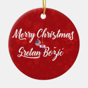Croatian American Holiday Decoration, Sretan Boži Ceramic Tree Decoration