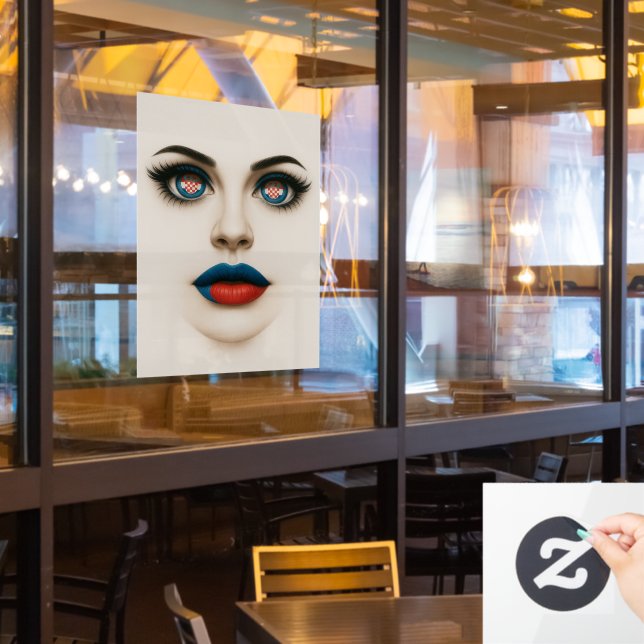 Croatian Beauty Eyes & Lips Pop Portrait Window Cling (Restaurant Window)