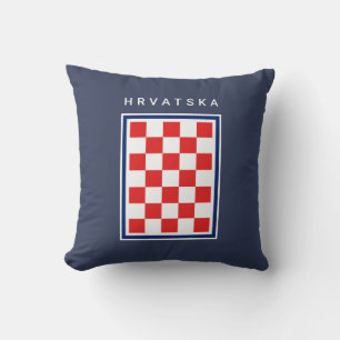 Croatian Checker Blue Hrvatska Cushion
