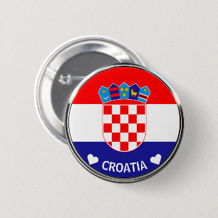 Croatian Coat of Arms   Hrvatski grb w/Text 6 Cm Round Badge
