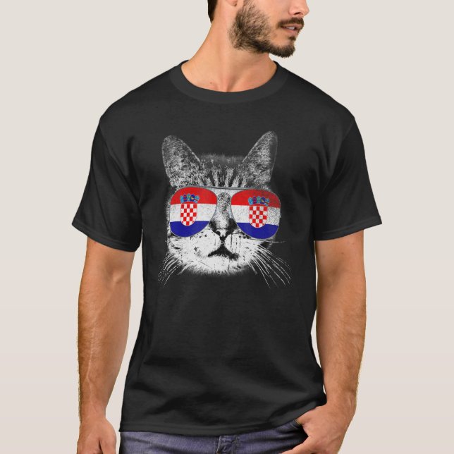 Croatian Croatia Flag Country Roots Cat  Pride T-Shirt (Front)