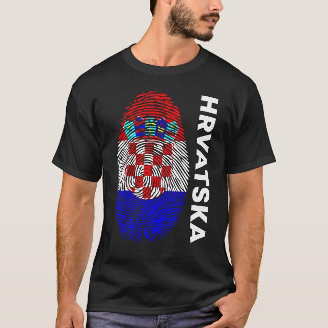 Croatian flag as a Croatia fingerprint motif T-Shirt (Front)