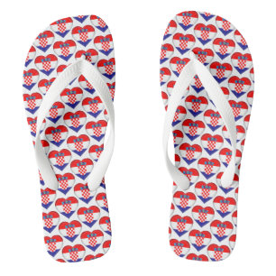 Croatian Flag Colours Hearts Pattern Patriotic Flip Flops