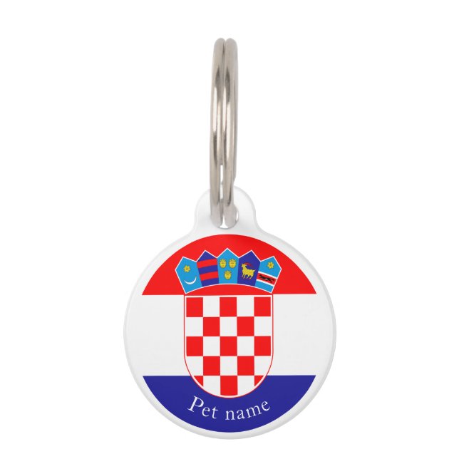 Croatian Flag Emblem with Name Pet ID Tag (Front)