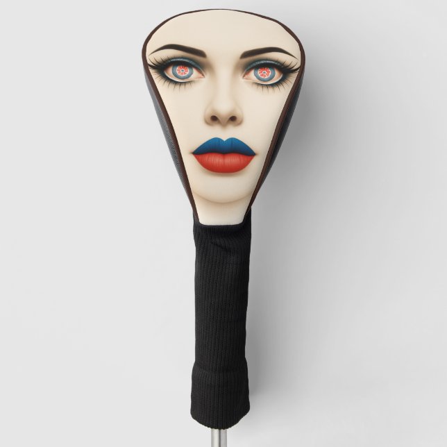 Croatian Flag Face – Eyes & Lips Pop Art Portrait Golf Head Cover (Front)