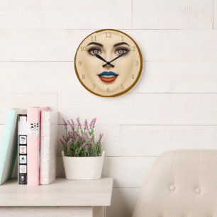 Croatian Flag Face – Eyes & Lips Pop Art Portrait Large Clock