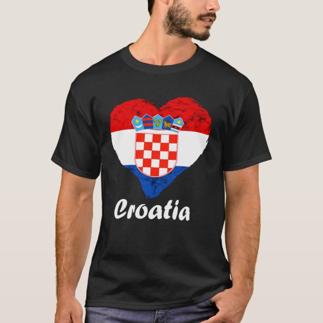 Croatian Flag Heart Croatian Roots Croatian Pride  T-Shirt (Front)