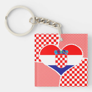 Croatian Flag in Heart Hrvatska Zastava Key Ring