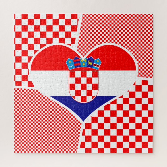 Croatian Flag in Heart Shaped Collage Jigsaw Puzzl Puzzle (Vertical)