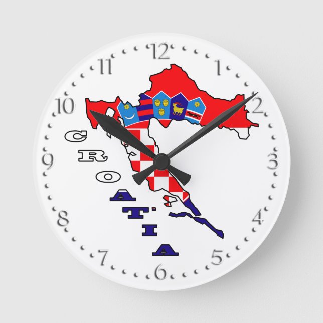 Croatian Flag in Map Round Clock (Front)