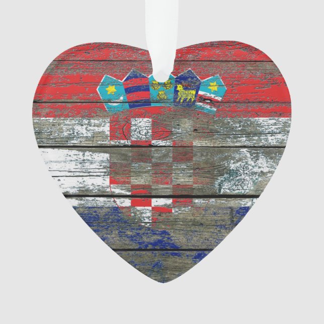 Croatian Flag on Rough Wood Boards Effect Ornament (Front)