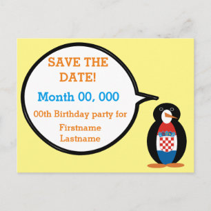 Croatian Flag Talking Ms Penguin Personalised  Announcement Postcard