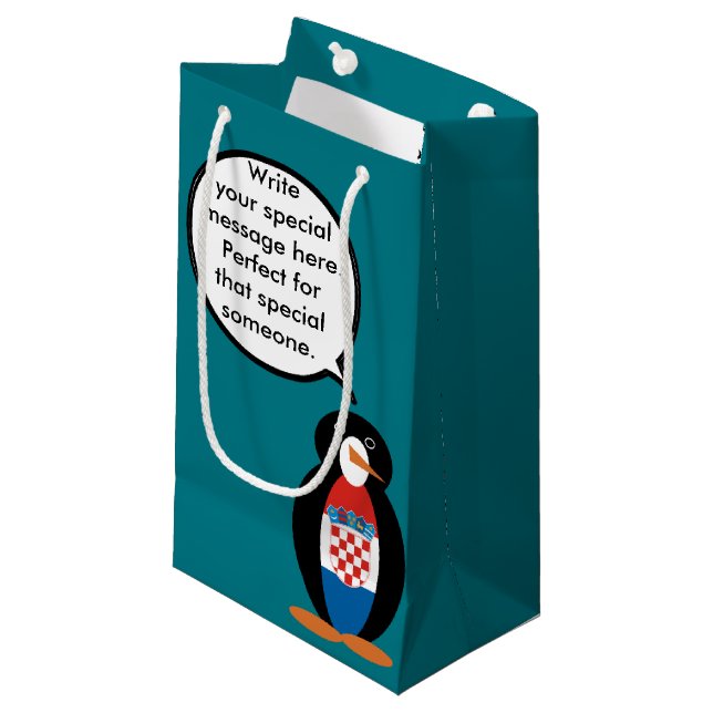 Croatian Flag Talking Ms Penguin Personalised  Small Gift Bag (Front Angled)