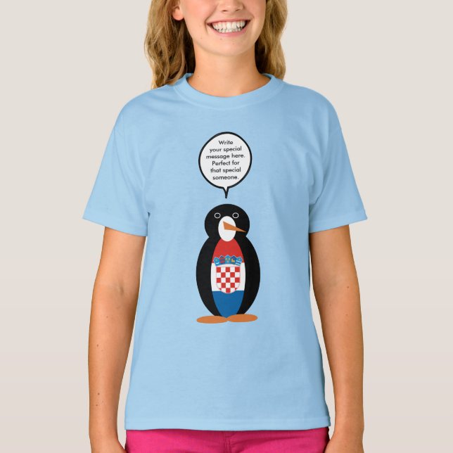 Croatian Flag Talking Ms Penguin Personalised  T-Shirt (Front)