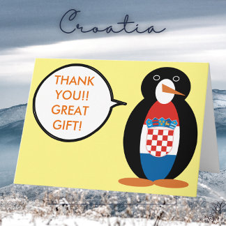 Croatian Flag Talking Ms Penguin Personalised  Thank You Card