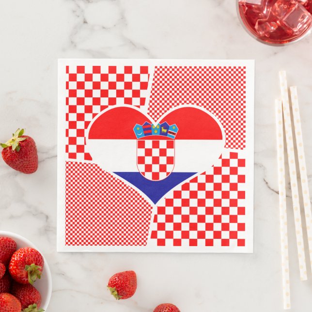 Croatian Flag with Checkers Collage Napkin (Insitu)
