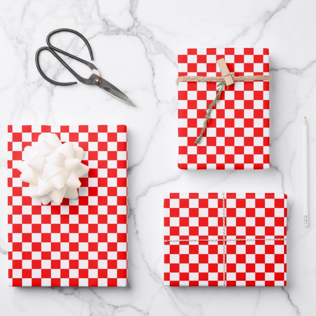 Croatian Red & White Checks Wrapping Paper Sheet (Front)