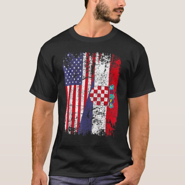Croatian Roots Half American Flag Croatia T-Shirt (Front)