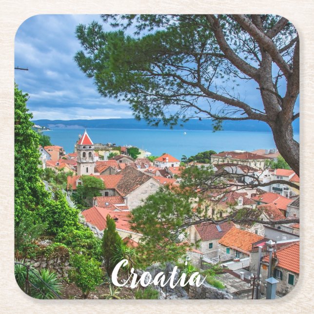 Croatian town Omis Square Paper Coaster (Front)