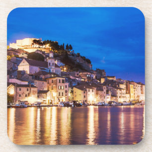 Croatian town Sibenik at night. Coaster
