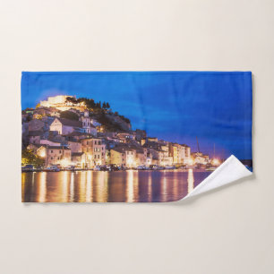 Croatian town Sibenik at night Hand Towel