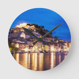 Croatian town Sibenik at night Round Clock