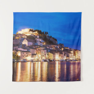 Croatian town Sibenik at night. Tapestry