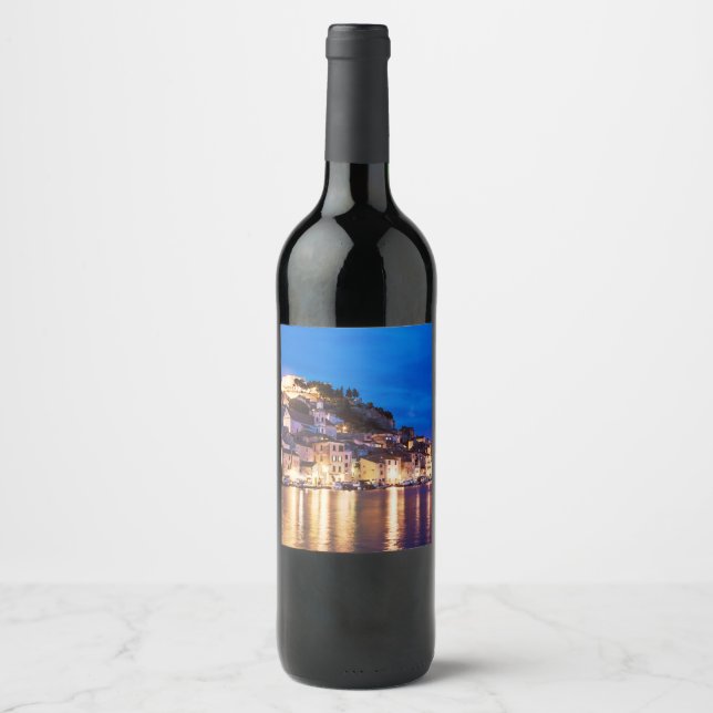 Croatian town Sibenik at night Wine Label (Front)