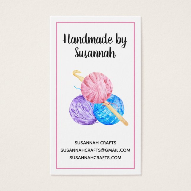 Crochet and Yarn Handmade Pink Craft Business Card (Front)